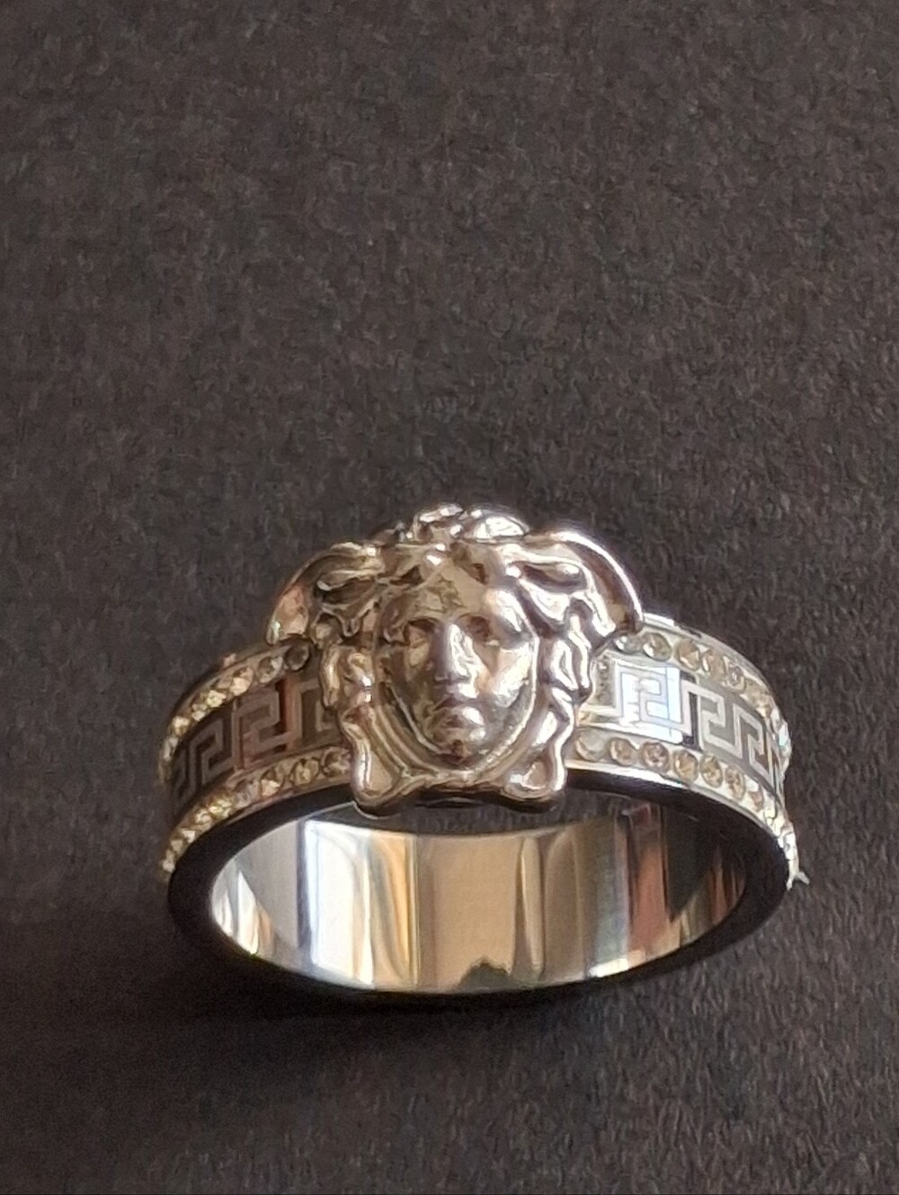 Silver Medusa Head Greek Key Ring - Versace-Inspired Women’s Jewelry